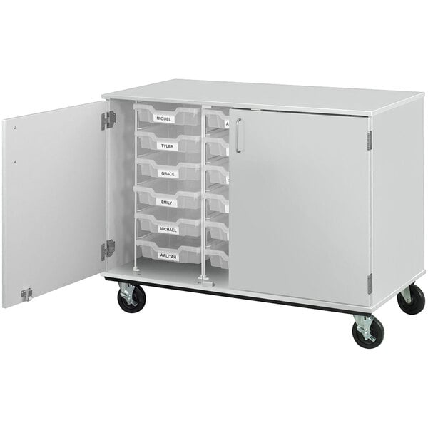 36" Assembled Mobile Bin Storage Cabinet with Doors and 18 3" Bins (80243 F36) - SchoolOutlet