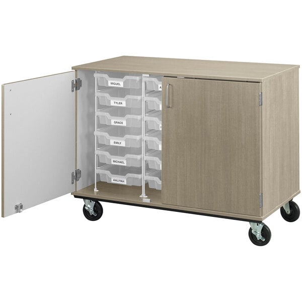 36" Assembled Mobile Bin Storage Cabinet with Doors and 18 3" Bins (80243 F36) - SchoolOutlet