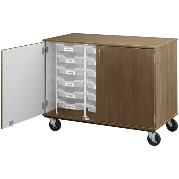 36" Assembled Mobile Bin Storage Cabinet with Doors and 18 3" Bins (80243 F36) - SchoolOutlet