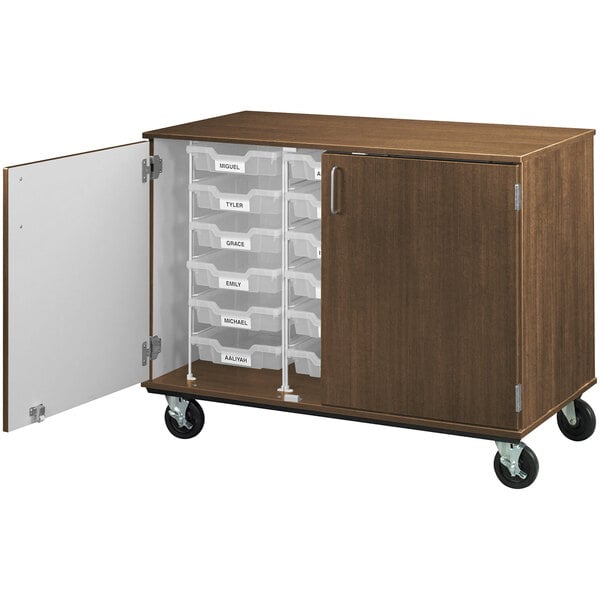 36" Assembled Mobile Bin Storage Cabinet with Doors and 18 3" Bins (80243 F36) - SchoolOutlet