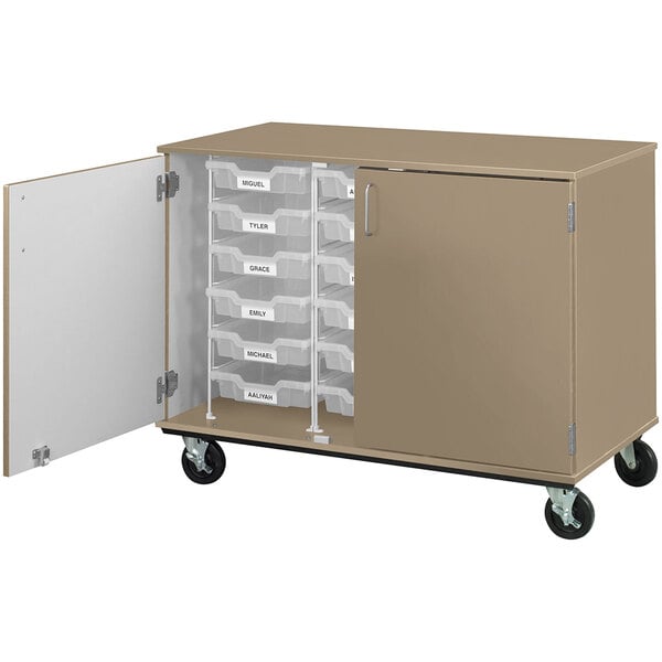 36" Assembled Mobile Bin Storage Cabinet with Doors and 18 3" Bins (80243 F36) - SchoolOutlet