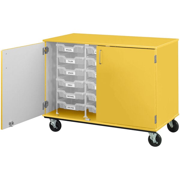 36" Assembled Mobile Bin Storage Cabinet with Doors and 18 3" Bins (80243 F36) - SchoolOutlet