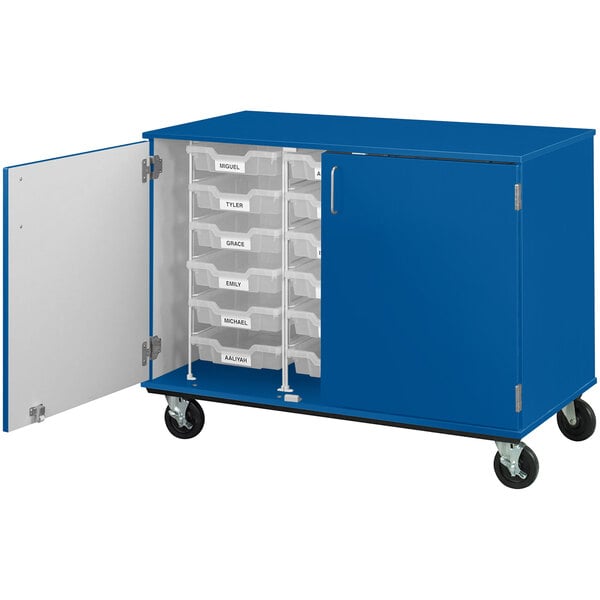 36" Assembled Mobile Bin Storage Cabinet with Doors and 18 3" Bins (80243 F36) - SchoolOutlet