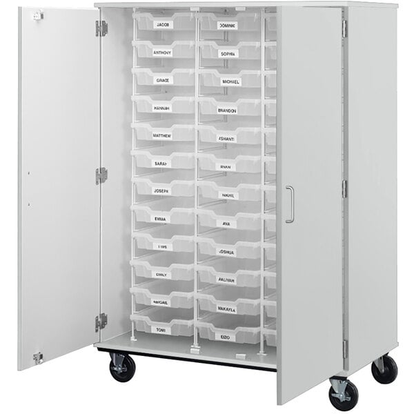 36" Assembled Mobile Bin Storage Cabinet with Doors and 36 3" Bins (80243 F67) - SchoolOutlet