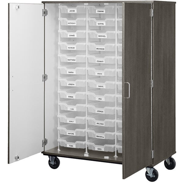 36" Assembled Mobile Bin Storage Cabinet with Doors and 36 3" Bins (80243 F67) - SchoolOutlet