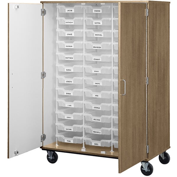 36" Assembled Mobile Bin Storage Cabinet with Doors and 36 3" Bins (80243 F67) - SchoolOutlet