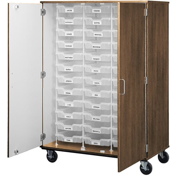 36" Assembled Mobile Bin Storage Cabinet with Doors and 36 3" Bins (80243 F67) - SchoolOutlet