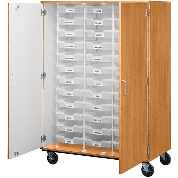 36" Assembled Mobile Bin Storage Cabinet with Doors and 36 3" Bins (80243 F67) - SchoolOutlet