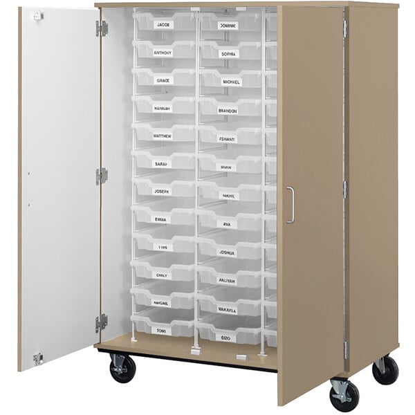 36" Assembled Mobile Bin Storage Cabinet with Doors and 36 3" Bins (80243 F67) - SchoolOutlet