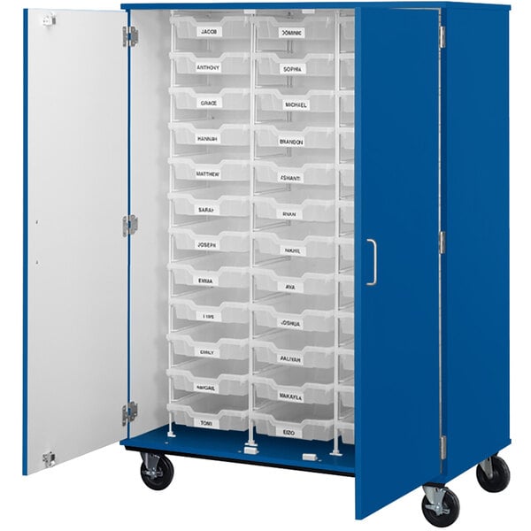 36" Assembled Mobile Bin Storage Cabinet with Doors and 36 3" Bins (80243 F67) - SchoolOutlet