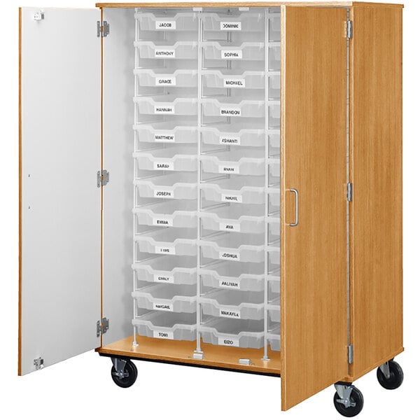 36" Assembled Mobile Bin Storage Cabinet with Doors and 36 3" Bins (80243 F67) - SchoolOutlet