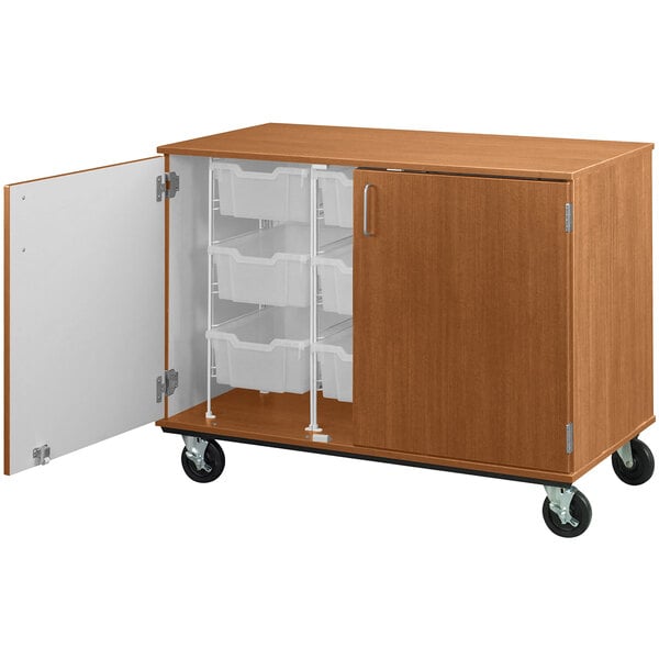 36" Assembled Mobile Bin Storage Cabinet with Doors and 9 6" Bins (80249 F36) - SchoolOutlet