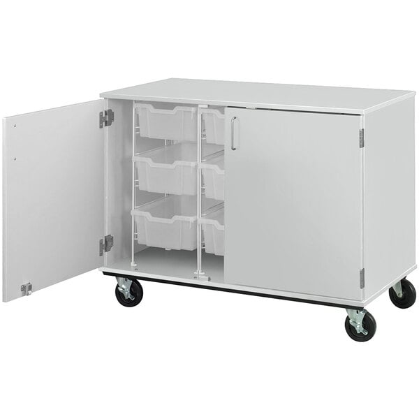 36" Assembled Mobile Bin Storage Cabinet with Doors and 9 6" Bins (80249 F36) - SchoolOutlet