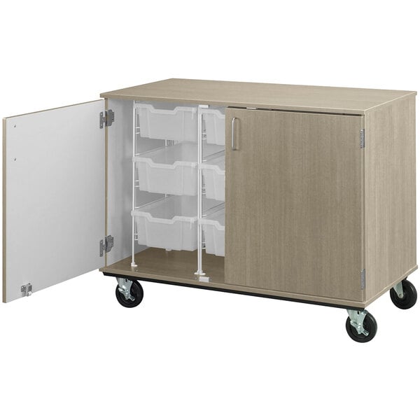 36" Assembled Mobile Bin Storage Cabinet with Doors and 9 6" Bins (80249 F36) - SchoolOutlet