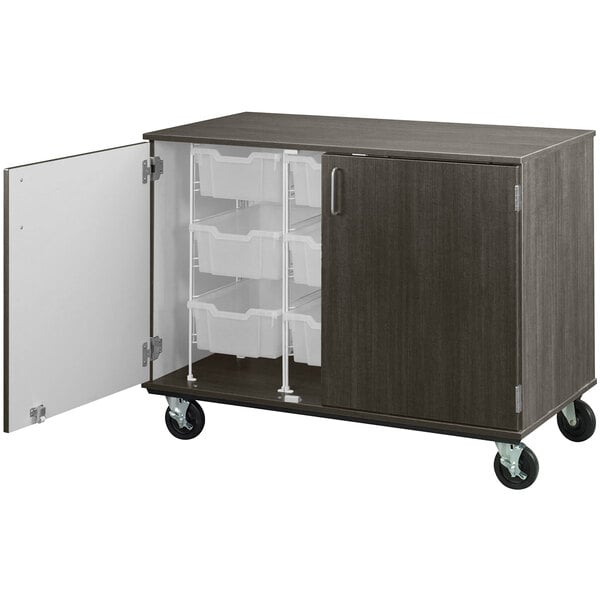 36" Assembled Mobile Bin Storage Cabinet with Doors and 9 6" Bins (80249 F36) - SchoolOutlet