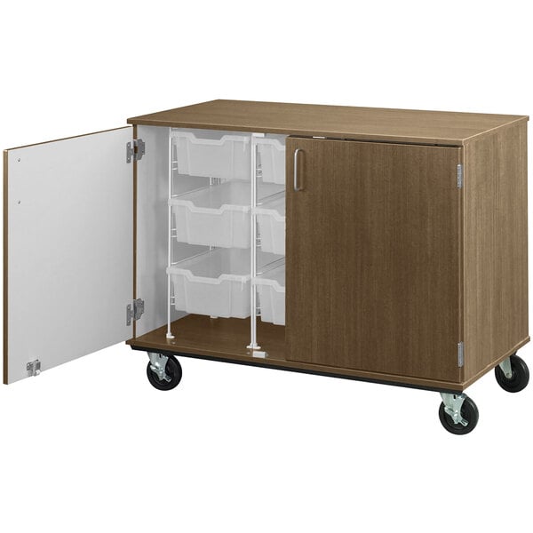 36" Assembled Mobile Bin Storage Cabinet with Doors and 9 6" Bins (80249 F36) - SchoolOutlet