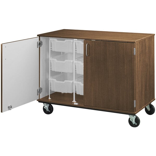 36" Assembled Mobile Bin Storage Cabinet with Doors and 9 6" Bins (80249 F36) - SchoolOutlet