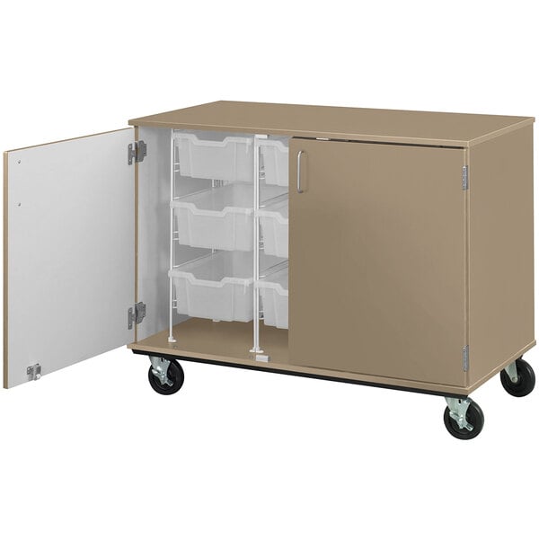 36" Assembled Mobile Bin Storage Cabinet with Doors and 9 6" Bins (80249 F36) - SchoolOutlet