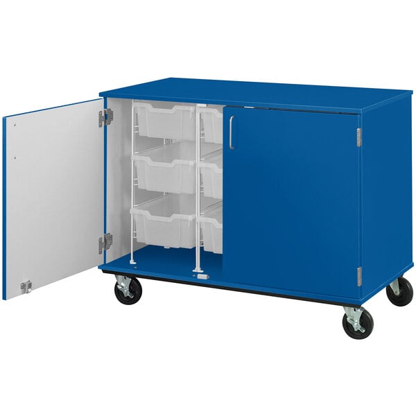 36" Assembled Mobile Bin Storage Cabinet with Doors and 9 6" Bins (80249 F36) - SchoolOutlet