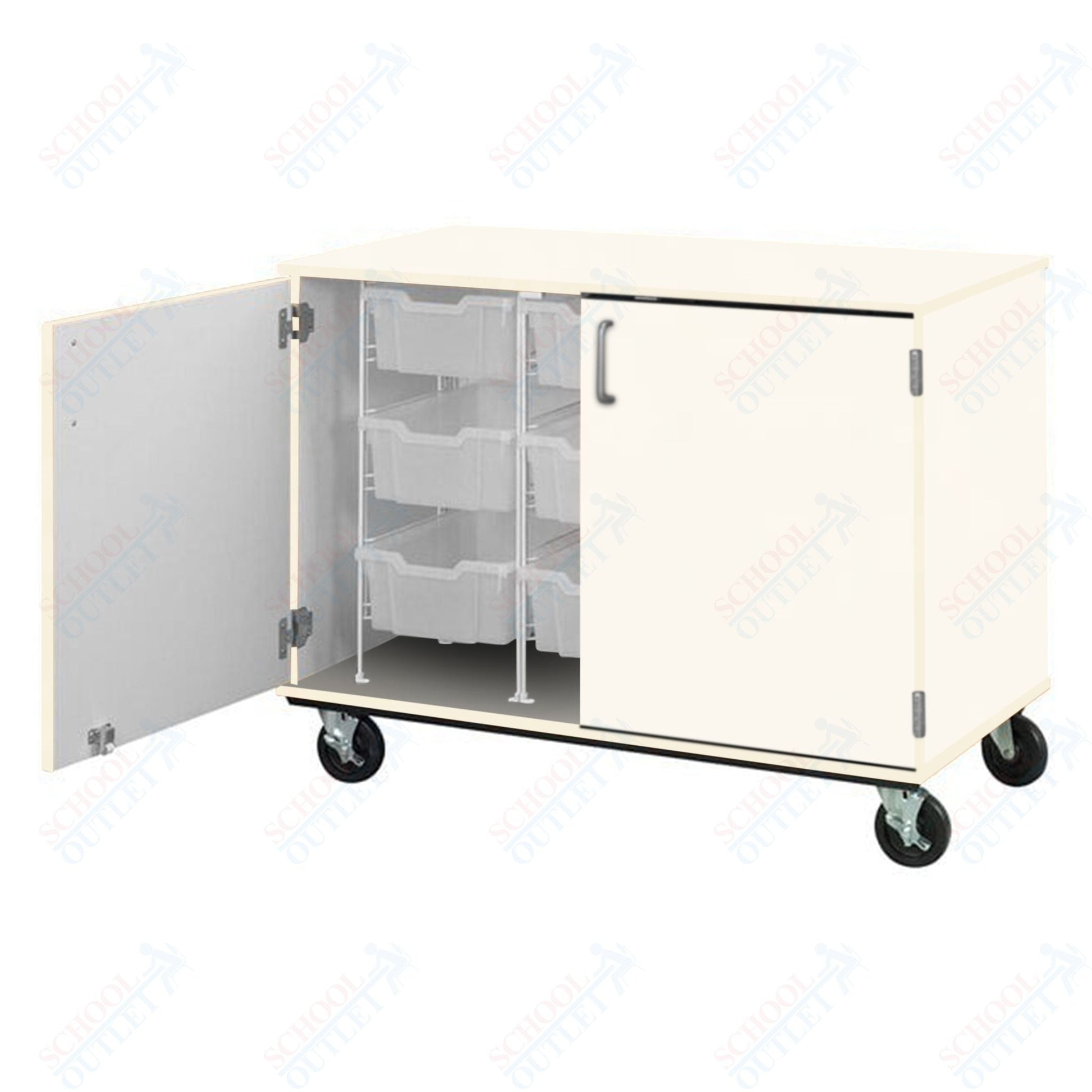 36" Assembled Mobile Bin Storage Cabinet with Doors and 9 6" Bins (80249 F36) - SchoolOutlet