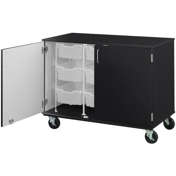 36" Assembled Mobile Bin Storage Cabinet with Doors and 9 6" Bins (80249 F36) - SchoolOutlet