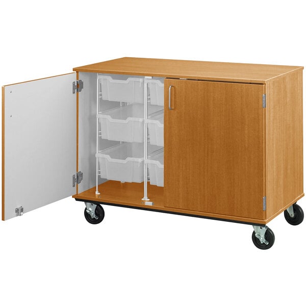 36" Assembled Mobile Bin Storage Cabinet with Doors and 9 6" Bins (80249 F36) - SchoolOutlet