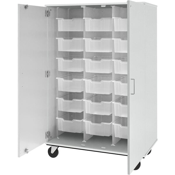 67" Tall Assembled Mobile Bin Storage Cabinet with 18 6" Bins (80249 F67) - SchoolOutlet