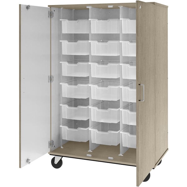 67" Tall Assembled Mobile Bin Storage Cabinet with 18 6" Bins (80249 F67) - SchoolOutlet