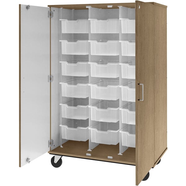 67" Tall Assembled Mobile Bin Storage Cabinet with 18 6" Bins (80249 F67) - SchoolOutlet