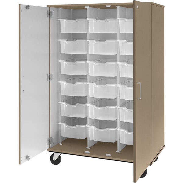 67" Tall Assembled Mobile Bin Storage Cabinet with 18 6" Bins (80249 F67) - SchoolOutlet