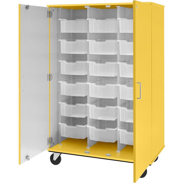 67" Tall Assembled Mobile Bin Storage Cabinet with 18 6" Bins (80249 F67) - SchoolOutlet