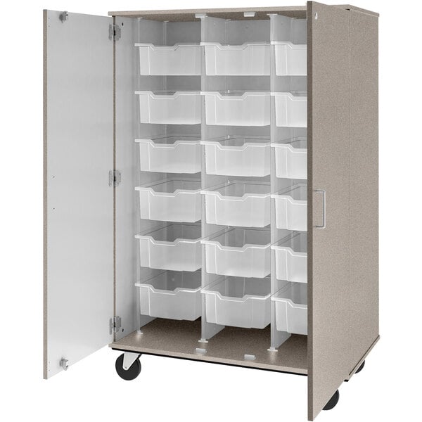 67" Tall Assembled Mobile Bin Storage Cabinet with 18 6" Bins (80249 F67) - SchoolOutlet