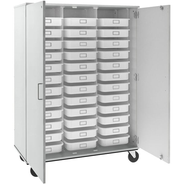 67" Tall Assembled Mobile 36 Trays Storage Cabinet with Lockable Doorss (80275 F67) - SchoolOutlet