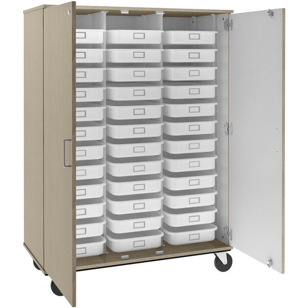 67" Tall Assembled Mobile 36 Trays Storage Cabinet with Lockable Doorss (80275 F67) - SchoolOutlet