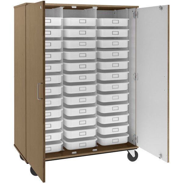 67" Tall Assembled Mobile 36 Trays Storage Cabinet with Lockable Doorss (80275 F67) - SchoolOutlet