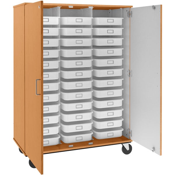 67" Tall Assembled Mobile 36 Trays Storage Cabinet with Lockable Doorss (80275 F67) - SchoolOutlet