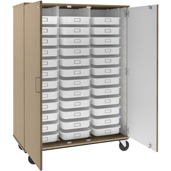 67" Tall Assembled Mobile 36 Trays Storage Cabinet with Lockable Doorss (80275 F67) - SchoolOutlet