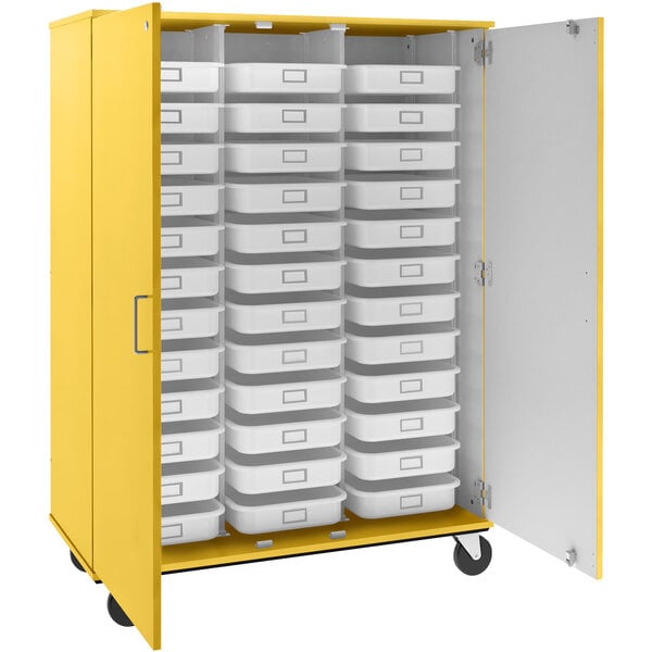 67" Tall Assembled Mobile 36 Trays Storage Cabinet with Lockable Doorss (80275 F67) - SchoolOutlet