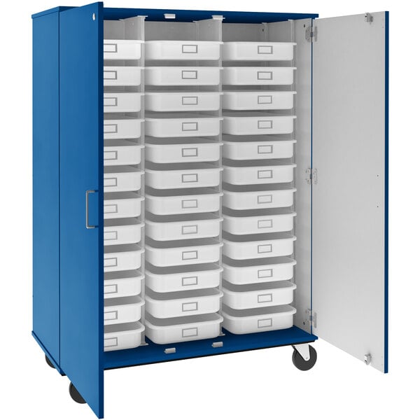 67" Tall Assembled Mobile 36 Trays Storage Cabinet with Lockable Doorss (80275 F67) - SchoolOutlet