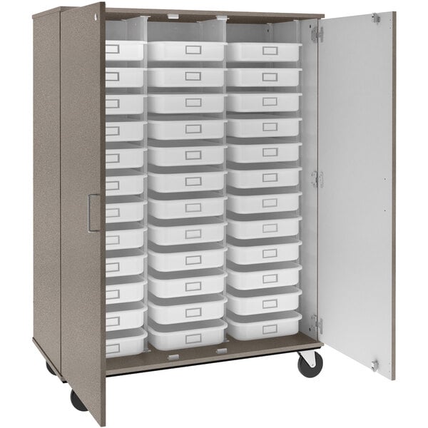 67" Tall Assembled Mobile 36 Trays Storage Cabinet with Lockable Doorss (80275 F67) - SchoolOutlet