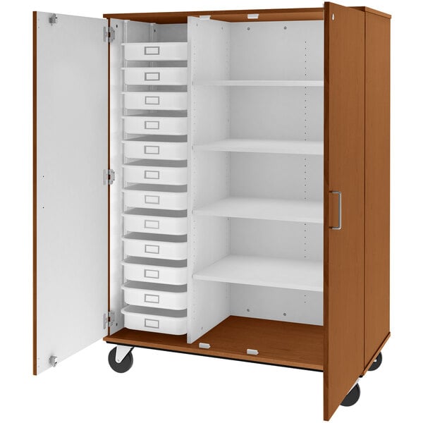 67" Tall Assembled Mobile 4 Shelves Storage Cabinet with 12 Trays (80599 F67) - SchoolOutlet