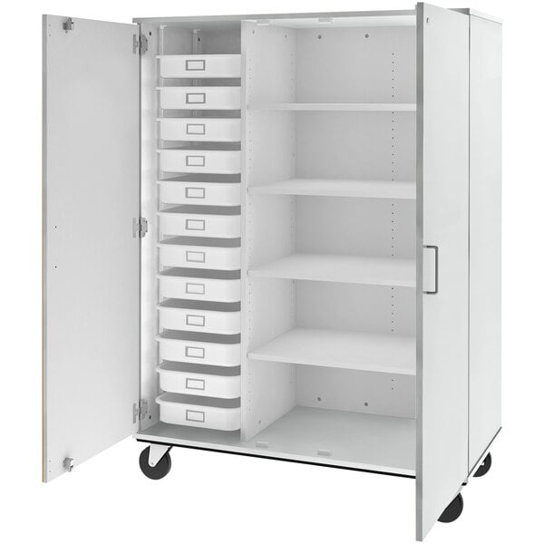 67" Tall Assembled Mobile 4 Shelves Storage Cabinet with 12 Trays (80599 F67) - SchoolOutlet