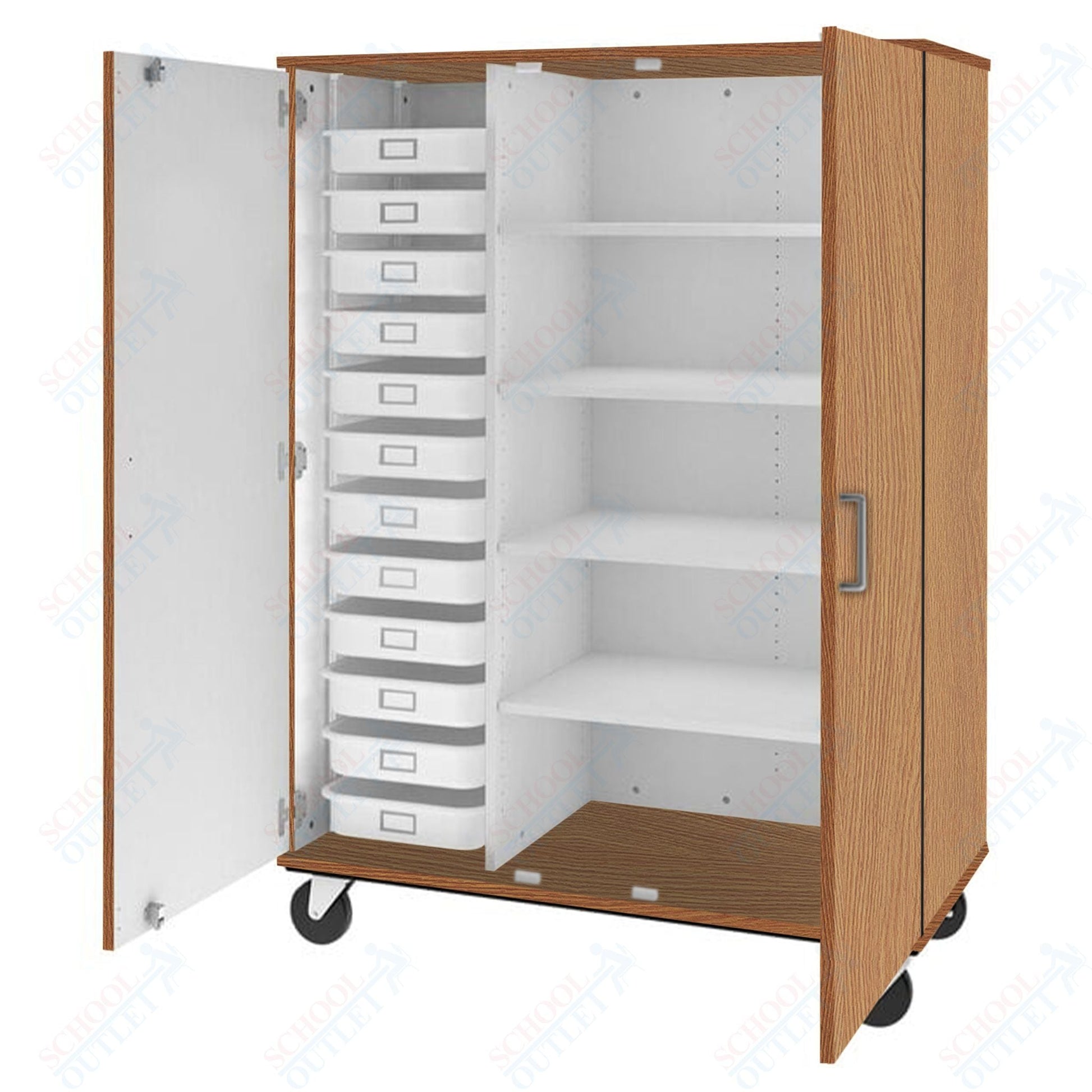 67" Tall Assembled Mobile 4 Shelves Storage Cabinet with 12 Trays (80599 F67) - SchoolOutlet