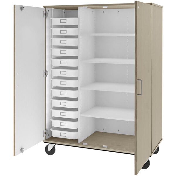 67" Tall Assembled Mobile 4 Shelves Storage Cabinet with 12 Trays (80599 F67) - SchoolOutlet