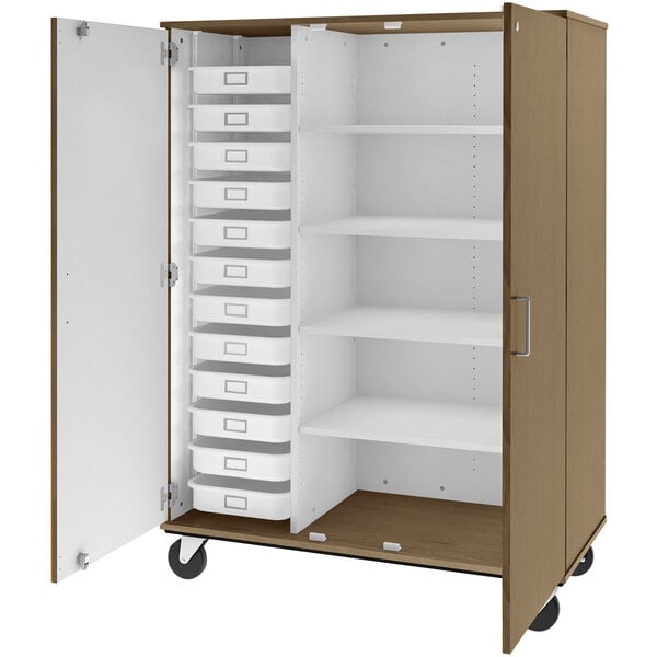 67" Tall Assembled Mobile 4 Shelves Storage Cabinet with 12 Trays (80599 F67) - SchoolOutlet