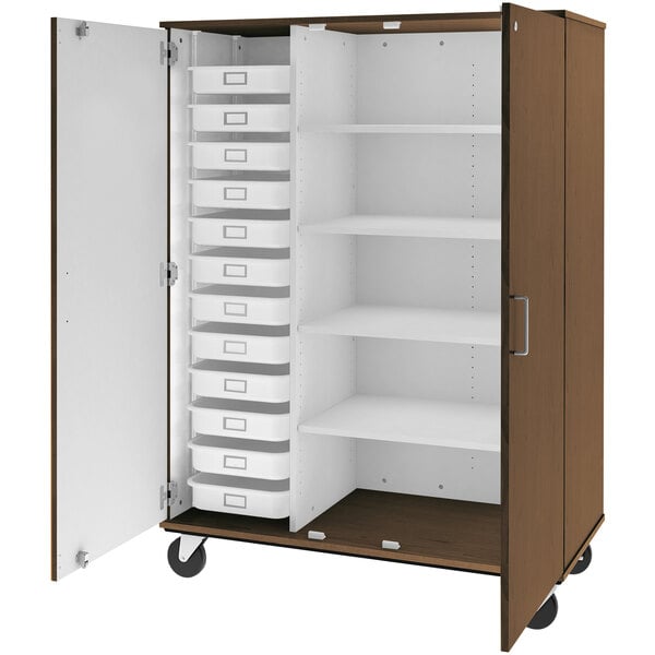 67" Tall Assembled Mobile 4 Shelves Storage Cabinet with 12 Trays (80599 F67) - SchoolOutlet