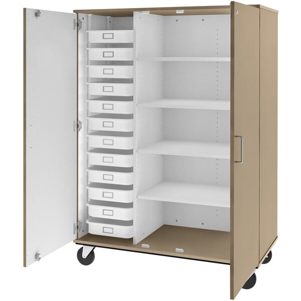 67" Tall Assembled Mobile 4 Shelves Storage Cabinet with 12 Trays (80599 F67) - SchoolOutlet