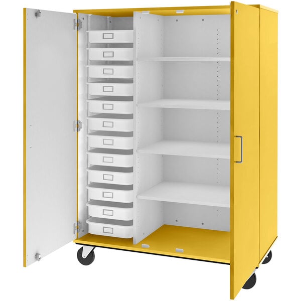 67" Tall Assembled Mobile 4 Shelves Storage Cabinet with 12 Trays (80599 F67) - SchoolOutlet