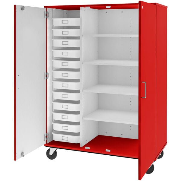 67" Tall Assembled Mobile 4 Shelves Storage Cabinet with 12 Trays (80599 F67) - SchoolOutlet