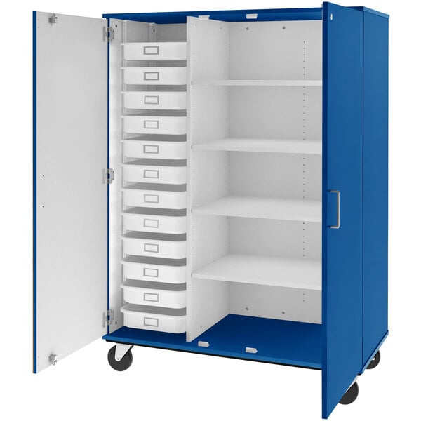 67" Tall Assembled Mobile 4 Shelves Storage Cabinet with 12 Trays (80599 F67) - SchoolOutlet